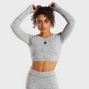 Gymshark • Gray Fleur Texture Long-sleeve Crop Top Size S